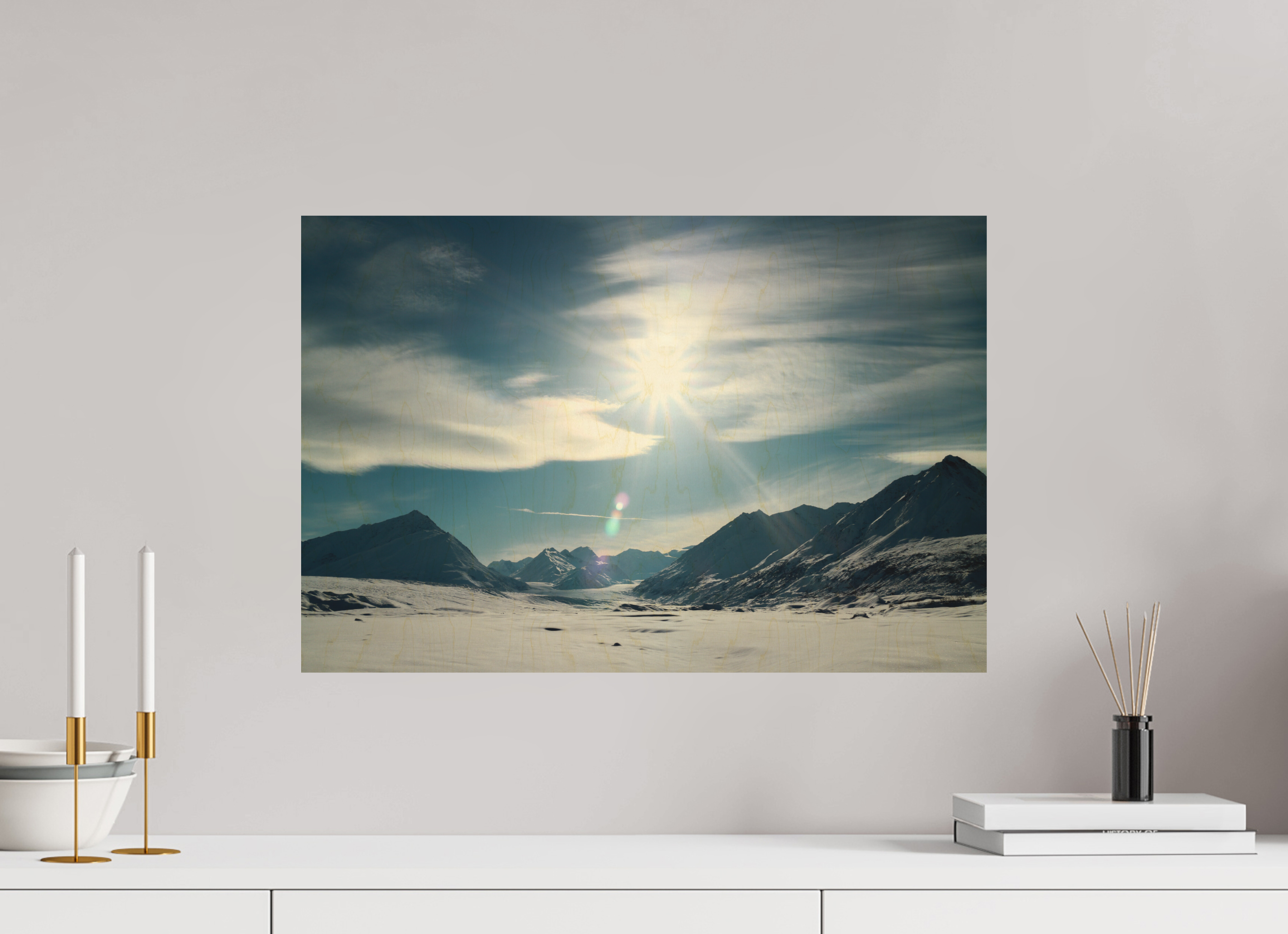 60 x 40 cm, Direct to Wood Print Alaskan Mountain Pass