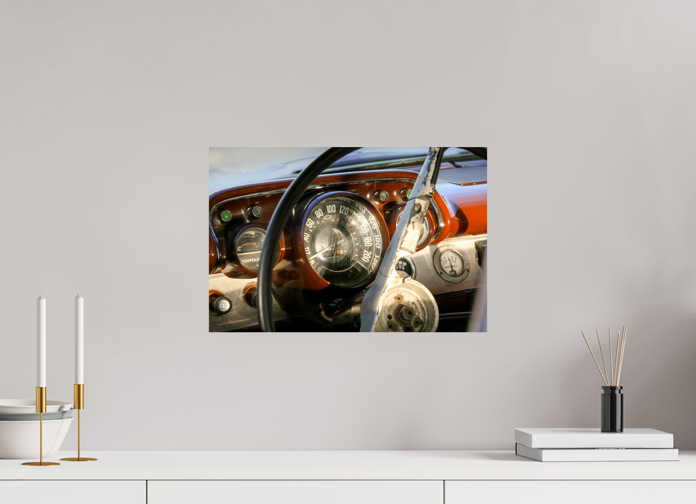 45 x 30 cm, ChromaLuxe HD Metal Print '57 Chevy Bel Air Dash