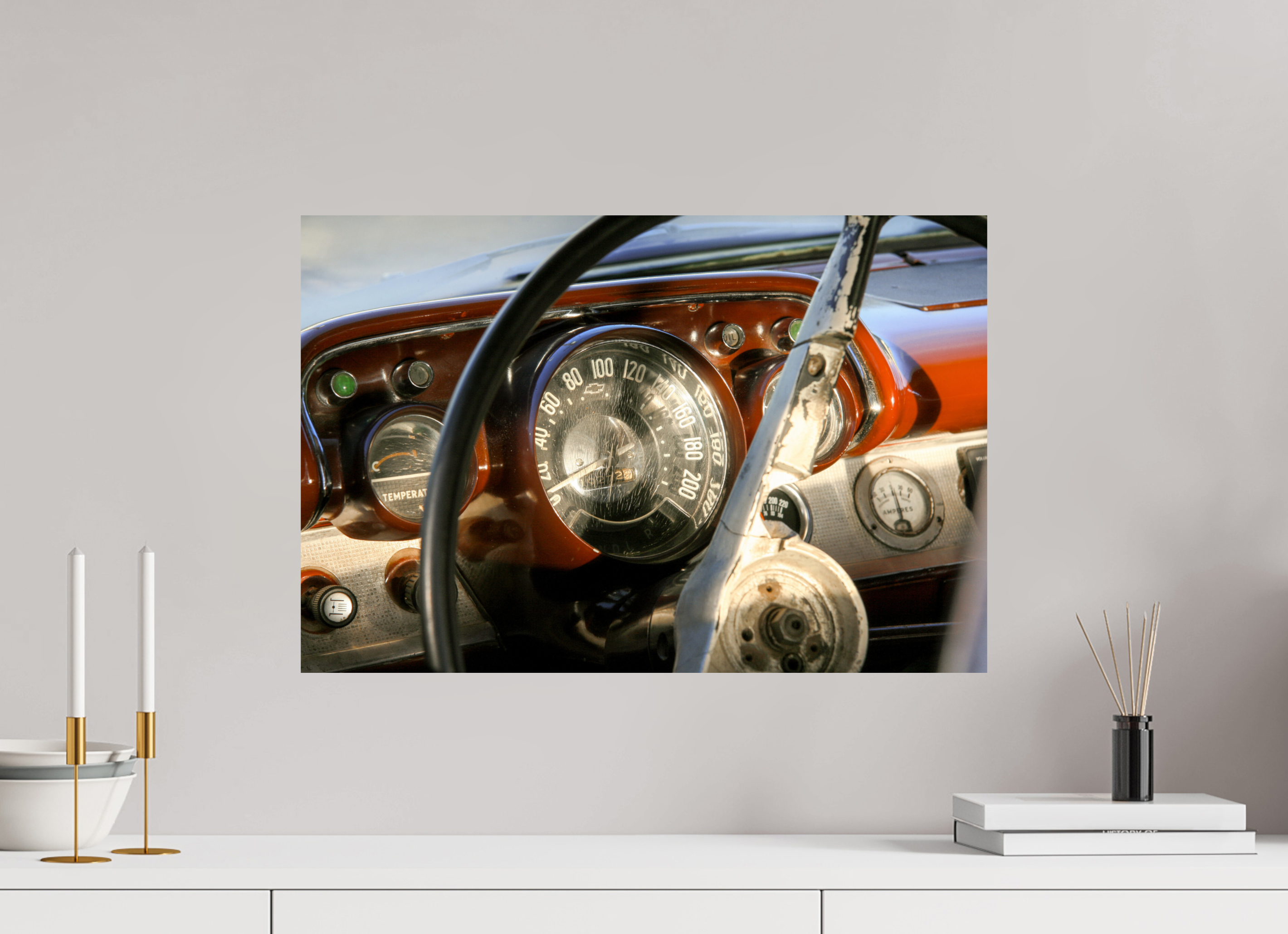 60 x 40 cm, ChromaLuxe HD Metal Print '57 Chevy Bel Air Dash