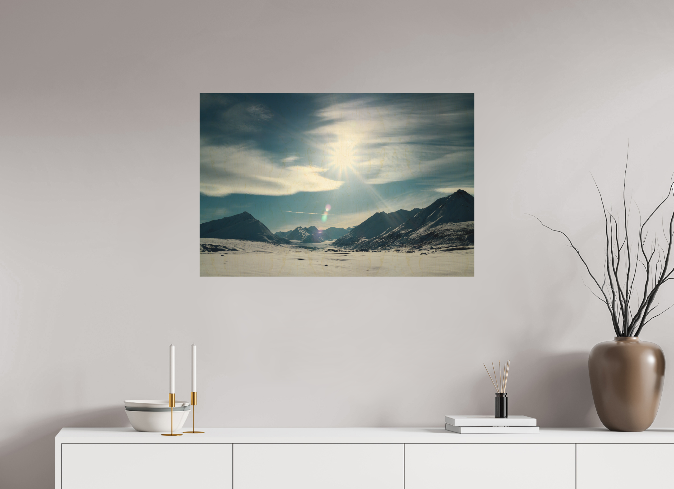90 x 60 cm, Direct to Wood Print Alaskan Mountain Pass