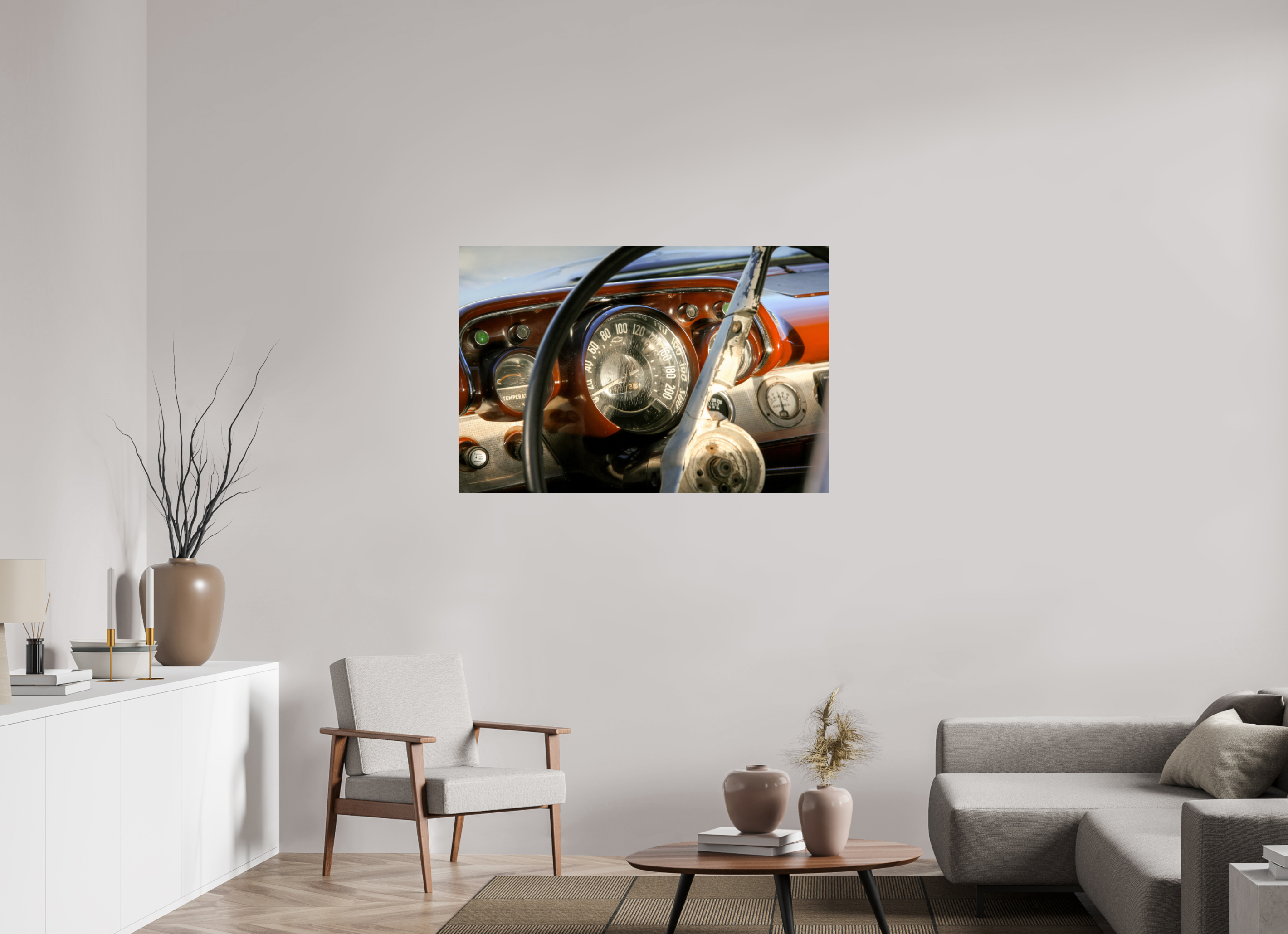 120 x 80 cm, ChromaLuxe HD Metal Print '57 Chevy Bel Air Dash