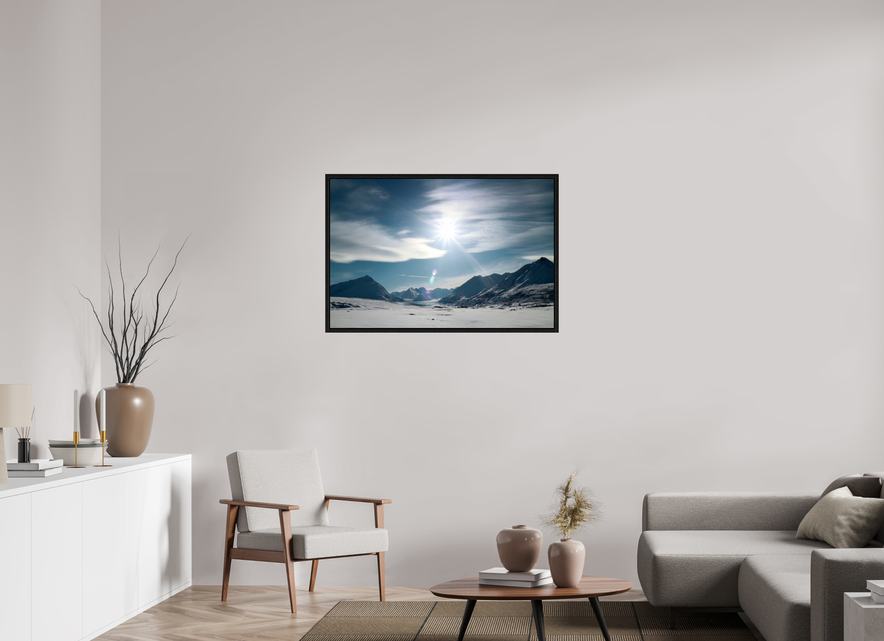 105 x 70 cm, Floater Frame Alaskan Mountain Pass