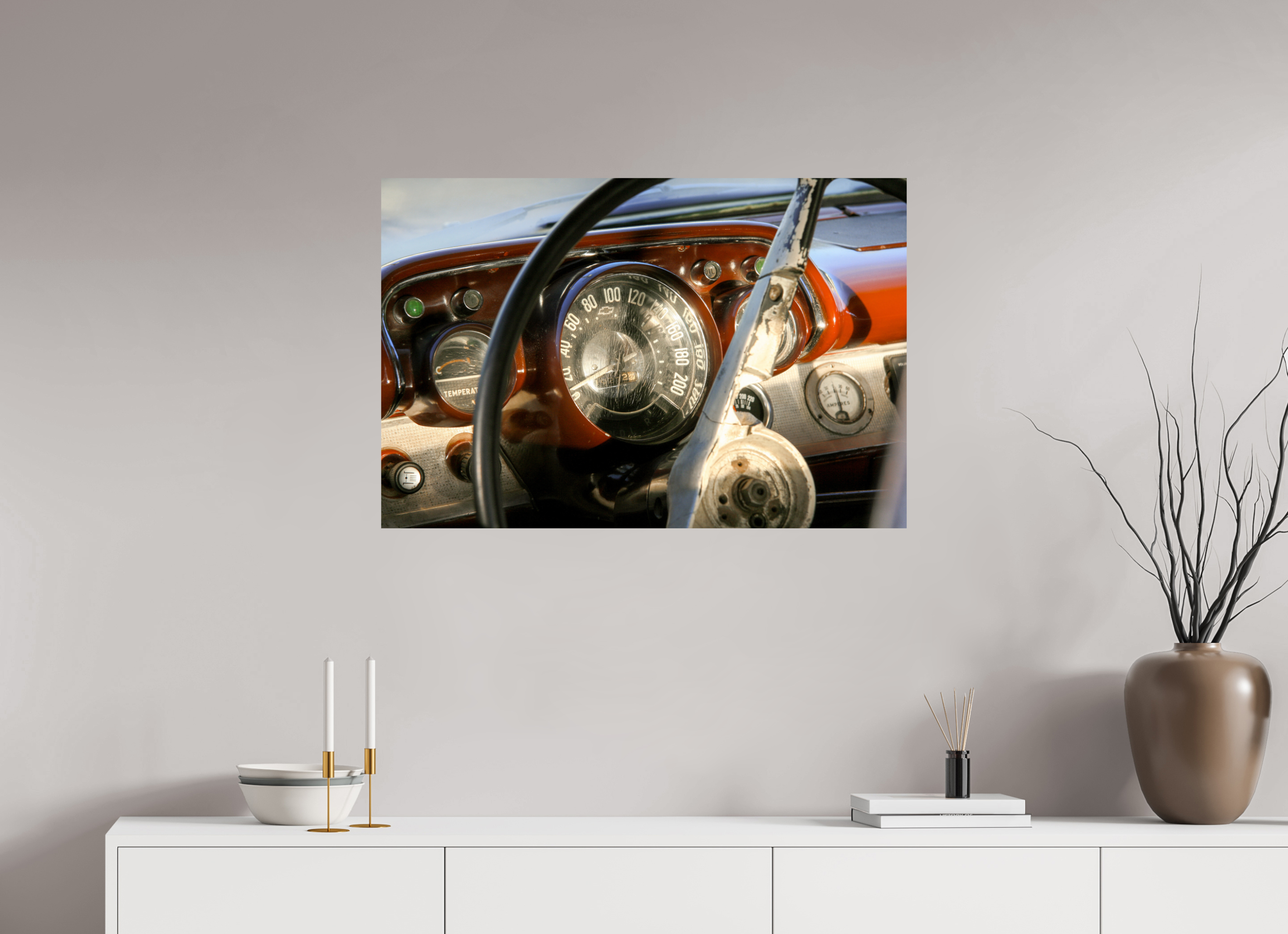 90 x 60 cm, ChromaLuxe HD Metal Print '57 Chevy Bel Air Dash
