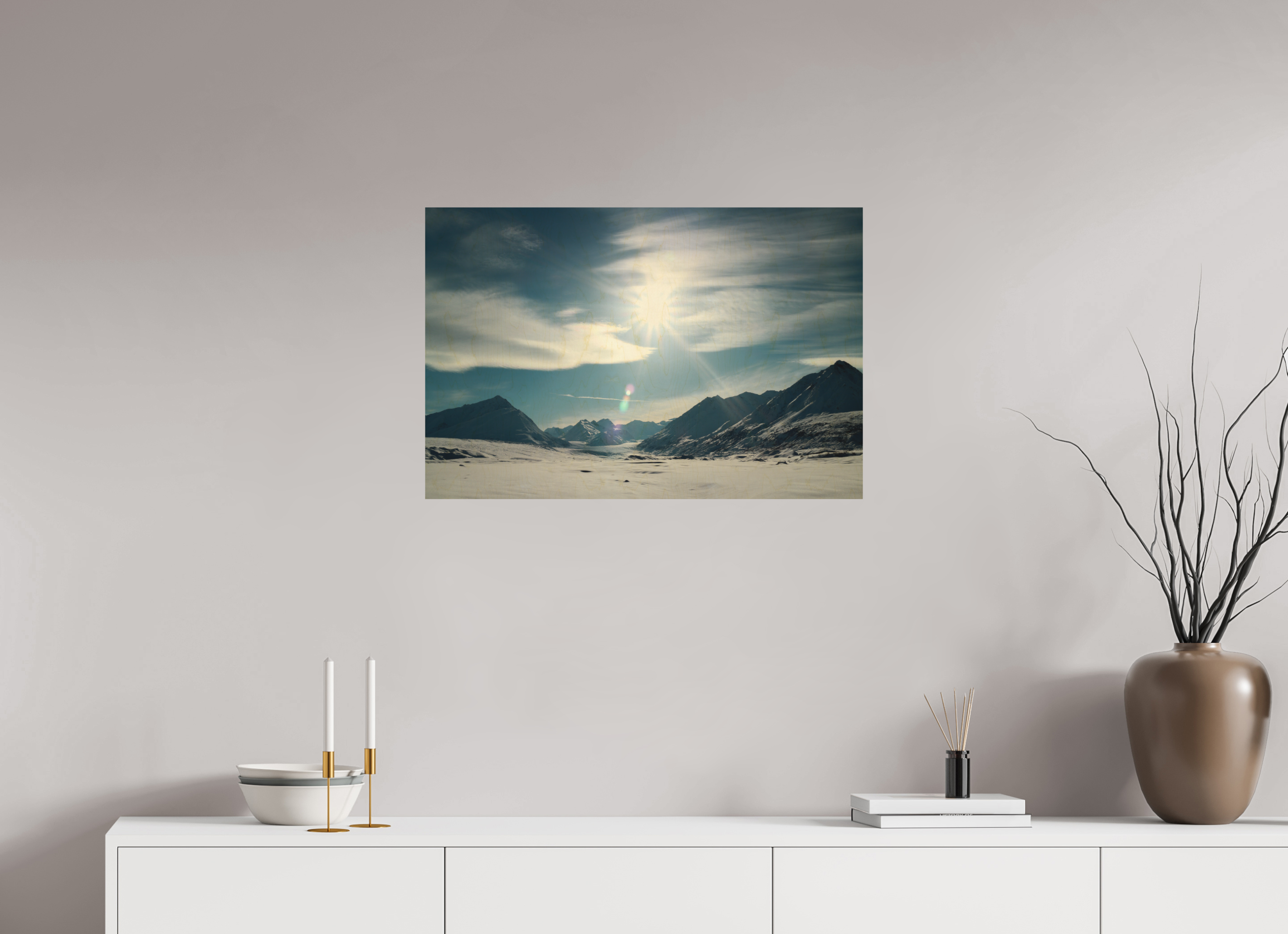 75 x 50 cm, Direct to Wood Print Alaskan Mountain Pass